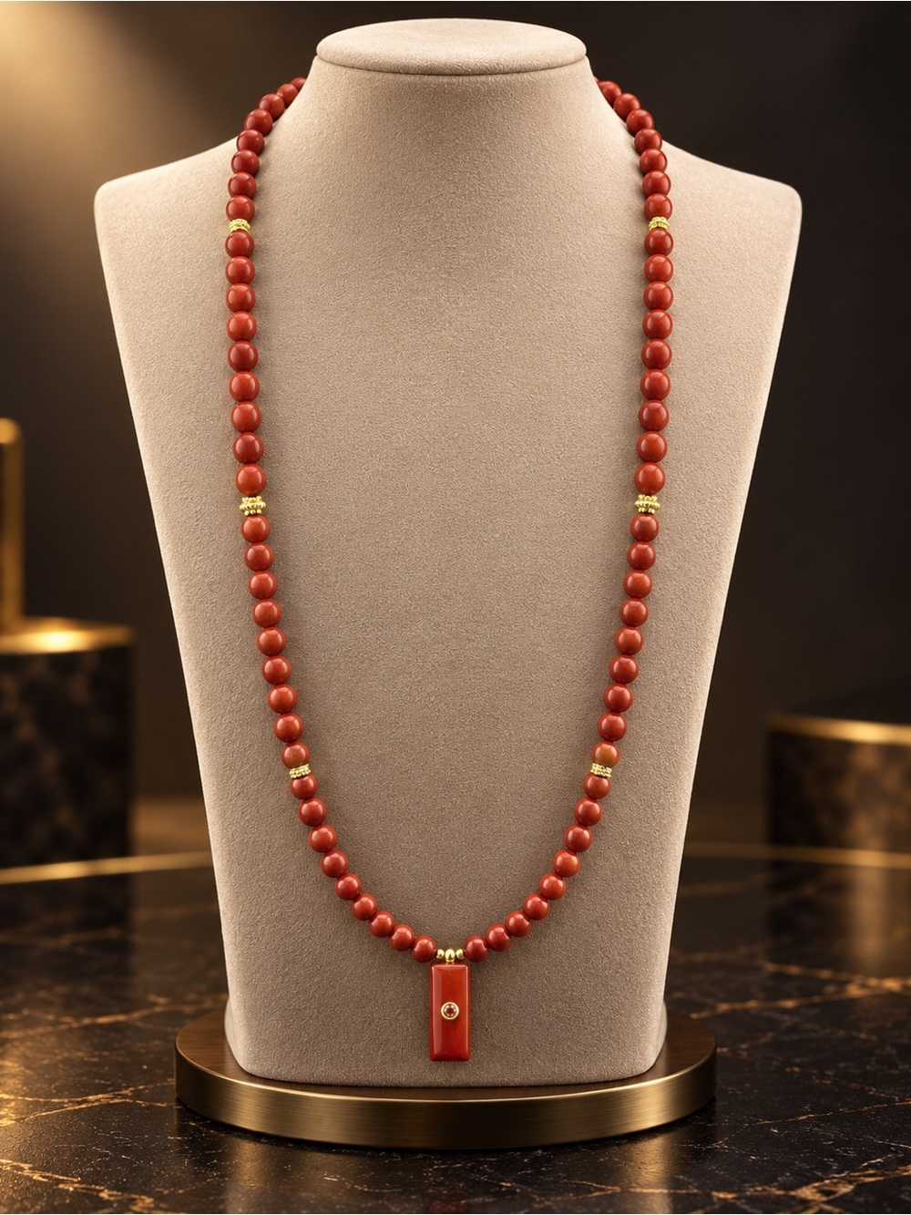 Red Jasper Beaded Carnelian Pendant Necklace - Classic Women's Jewelry